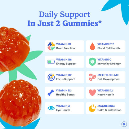 FIRST DAY Vitamins for Teens - Teen Multivitamins for Girls & Boys 12-17, Organic Fruit & Veg Blend - 12 Key Nutrients: Vitamins A, B1, B2, B6, B9, B12, C, D3, E, K2 - 60 Day Supply