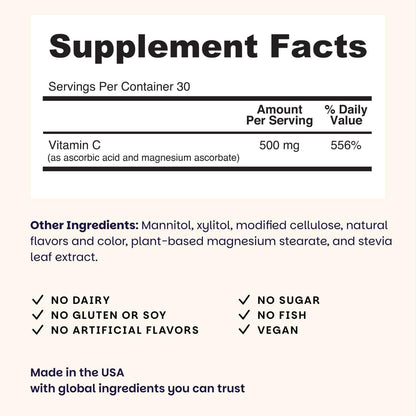 EZ Melts Vitamin C - Antioxidant & Immune Support - Orange Citrus - 60 Soluble Tablets (30 Servings)