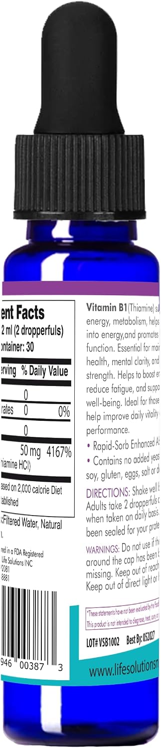 Life Solutions Vitamin B1 (Thiamine) Liquid Supplement – 2 oz Dropper for Energy & Nervous System Support - görsel 4
