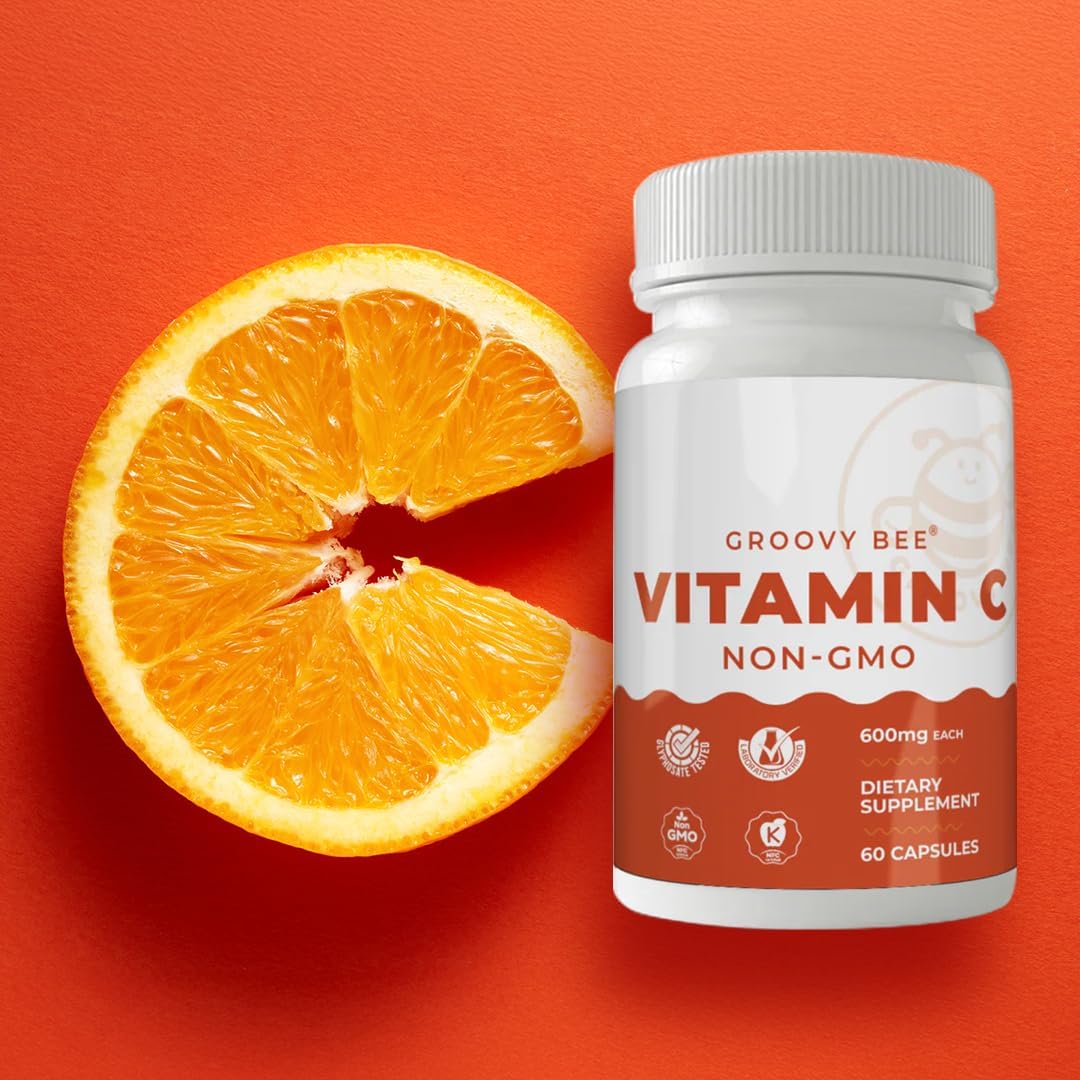 GROOVY BEE Non-GMO Vitamin C (600 mg, 60 Capsules) - görsel 4