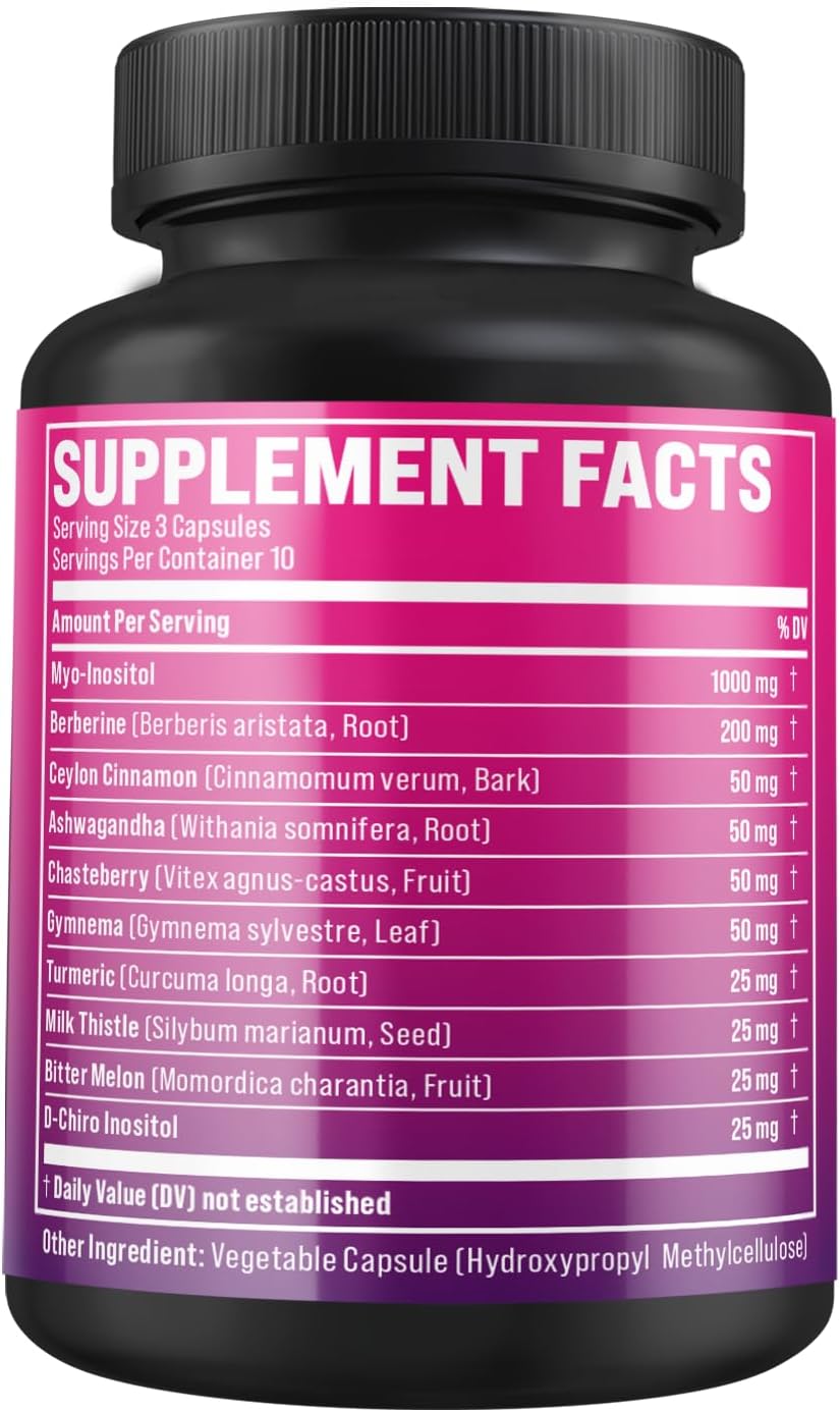 BMVINVOL Inositol Supplement - Myo-Inositol and D-Chiro Inositol (40:1 Ratio) with Berberine, Cinnamon, Ashwagandha, and More - 30 Capsules - görsel 2