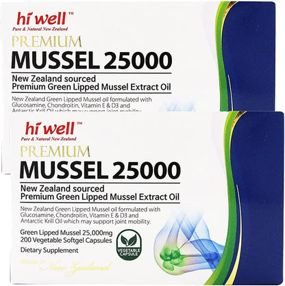 Hi Well Premium Mussel 25000 - 200 Vegetable Soft gel capsule Capsules (Pack of 2)