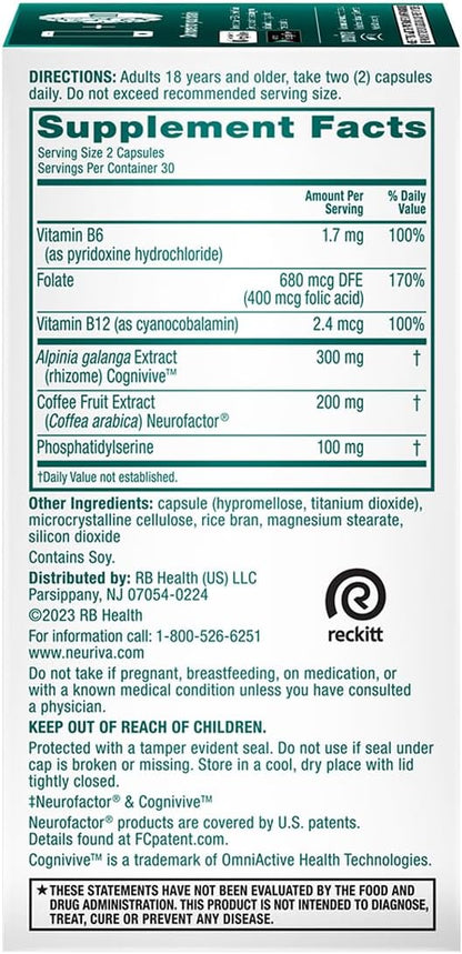 NEURIVA Ultra Decaf Brain Supplement – Clinically Tested Nootropic for Memory, Focus and Concentration – 60 Capsules (2-Pack)