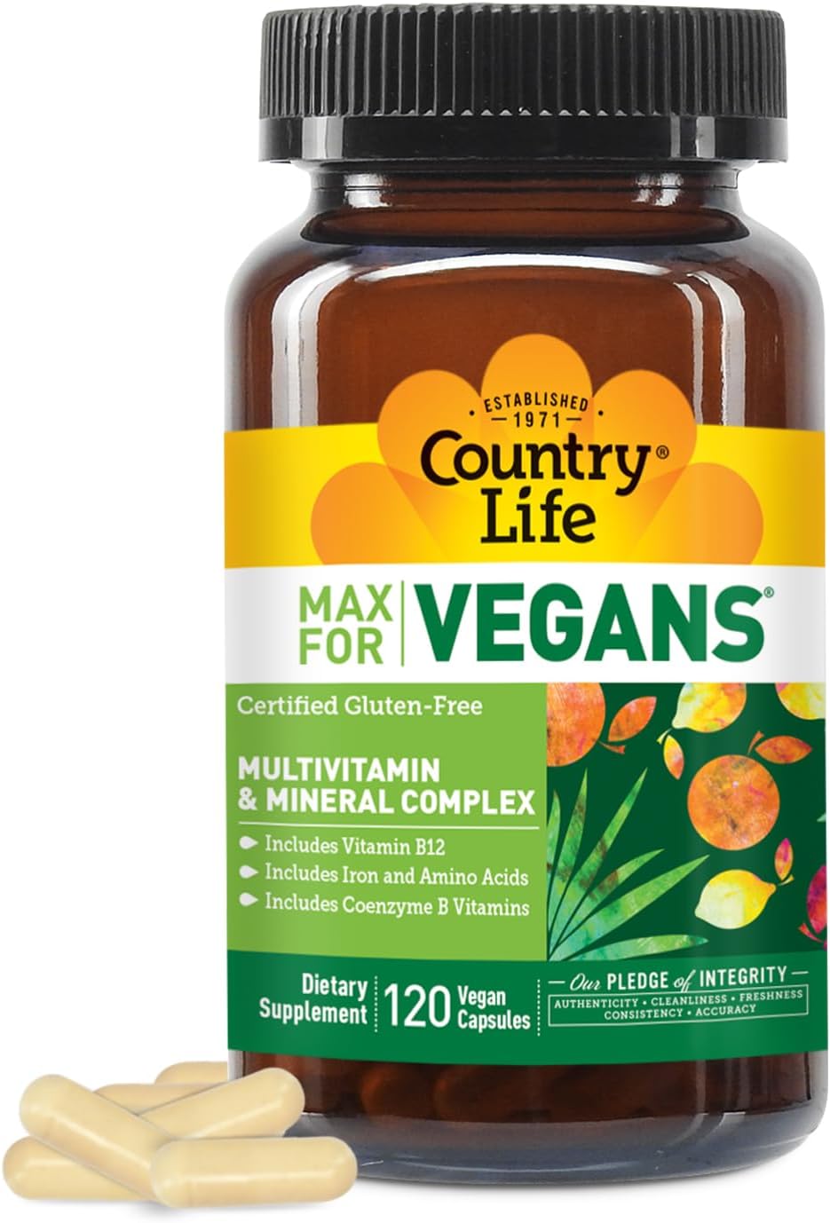 Country Life Max for Vegans - Daily Multivitamin with Coenzyme B Vitamins - 120 Vegan Capsules - görsel 1