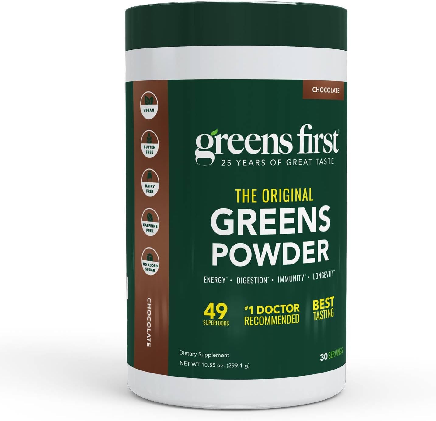 Greens First Original Greens Powder - 49 Superfoods, Organic Fruits & Vegetables, Prebiotics & Probiotics, Chocolate - 30 Servings - görsel 1