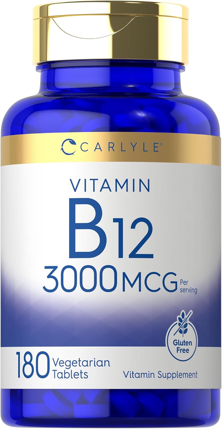 Carlyle Vitamin B12 3000 mcg, 180 Tablets - Vegetarian, Non-GMO, Gluten-free Supplement - görsel 1