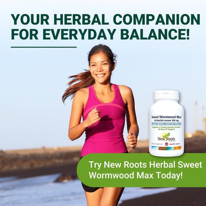 NEW ROOTS HERBAL Sweet Wormwood Extract Supplement (500 mg) Capsules with Vitamin C | Gut Cleanse and Detox Supplement with Wormwood, Digestive & Immune Support (60 Veg Capsules)