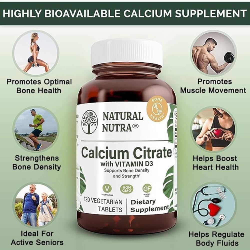 Natural Nutra Calcium Citrate with Vitamin D3 – Food Supplement for Bone Strength, Muscle Function and General Health, 120 Tablets - görsel 3