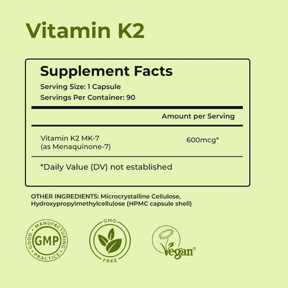 NutriZing K2 Vitamin Supplement MK7-600 µg – 90 Capsules
