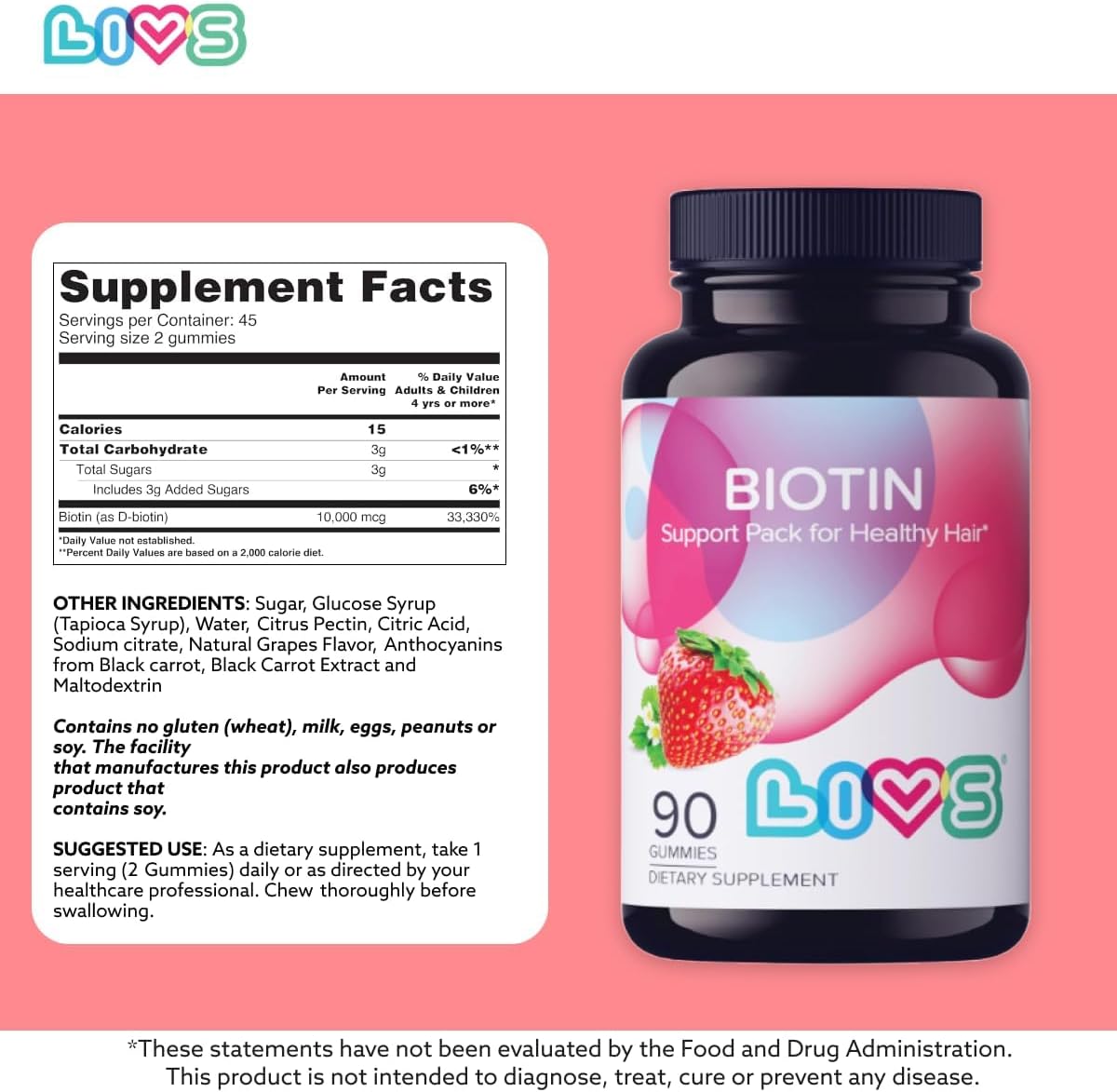 LIVS Biotin Gummies 10000mcg – Supports Healthy Hair, Skin & Nails | Vitamin B7 Supplement for Women & Men | Natural Grape Flavour | Vegan, Gluten-free & Non-GM | 180 Count with 90 Servings - görsel 5