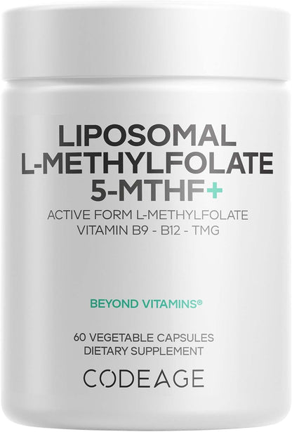 Codeage Liposomal L-Methylfolate 5-MTHF+ - Active Vitamin B9, Methylcobalamin B12, Betaine TMG, B6 - 2-Month Supply Multivitamins - Liposomal Delivery - Bioavailable B-Vitamin Complex - 60 Capsules