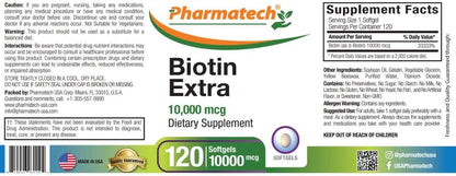 PHARMATECH Biotin 10000mcg Food Supplement for Hair, Skin & Nails - 120 Softgels