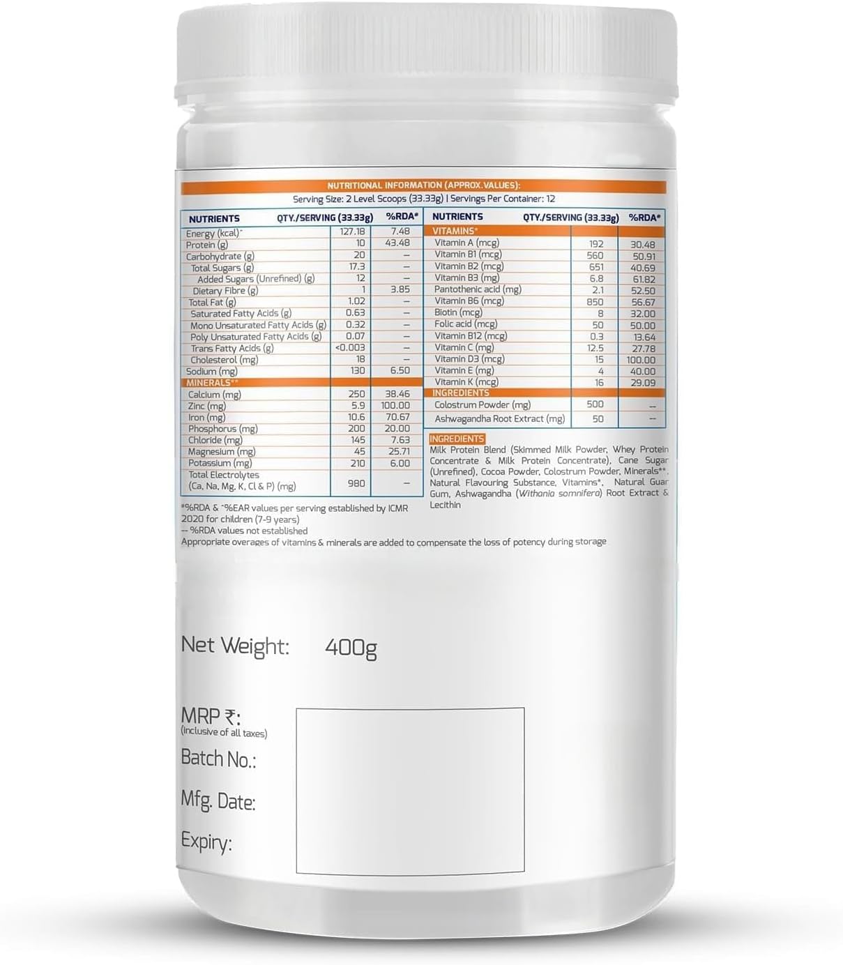 Supermilk Height+ for Boys 8-12 Years – Tailored Health Drink with Protein, Calcium, D3 & 21 Vitamins & Minerals – Double Chocolate – 400g Powder - görsel 9
