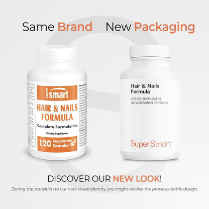 Supersmart Hair & Nails Formula - Patented Solubilised Keratin Supplement with Biotin, Bamboo Extract, MSM, Cynatine HNS Keratin - Non-GMO & Gluten-free - 120 Vegetarian Capsules