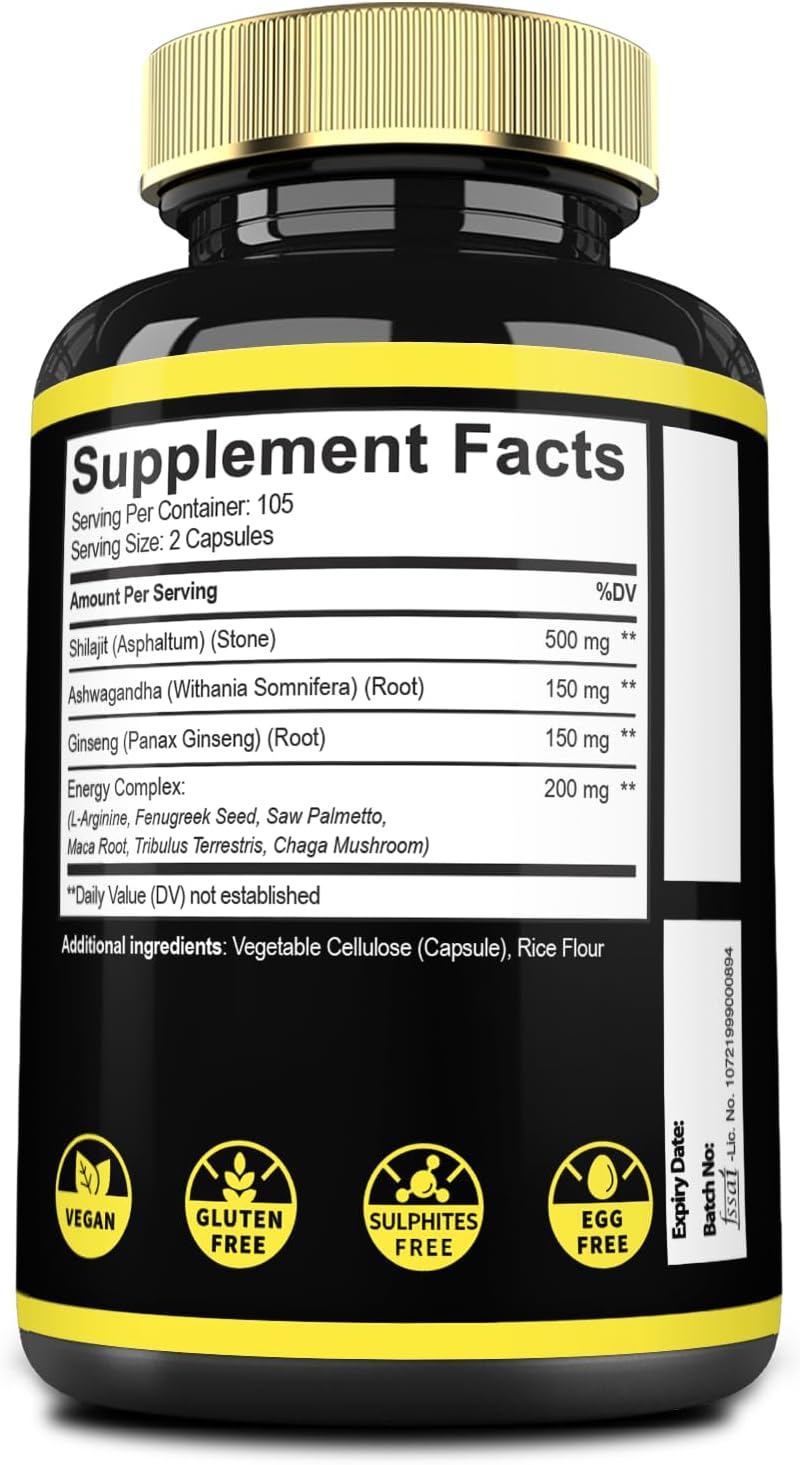 9in1 Shilajit Pure Himalayan Organic with Ashwagandha Root, Panax Ginseng, L-Arginine, Chaga & More – 210 Capsules - görsel 7
