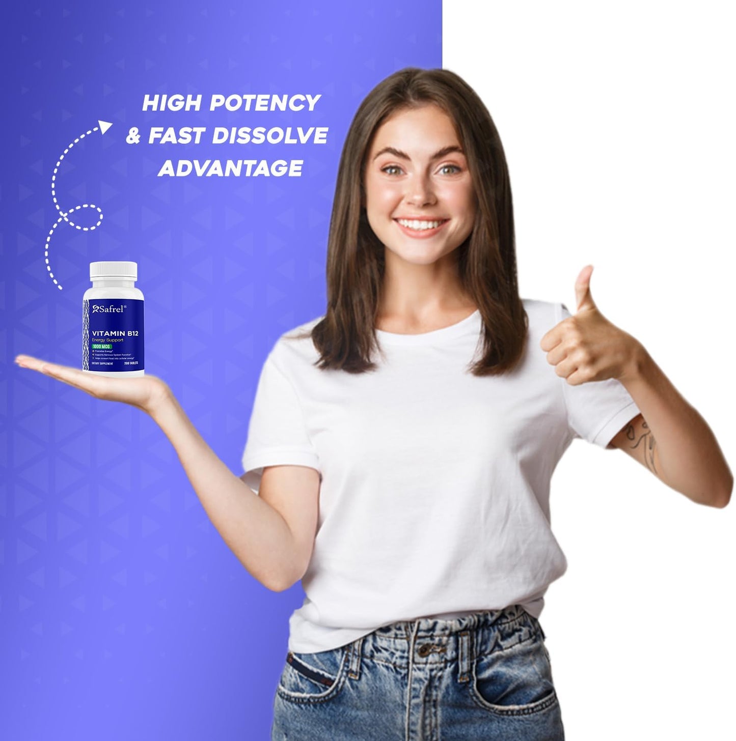 Safrel Vitamin B12 1000 mcg Tablets – 200 Tablets – Vegan, Gluten-Free, Dye-Free - görsel 5
