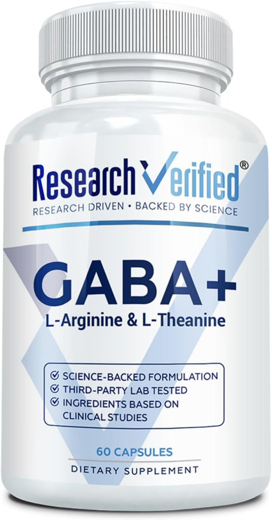 Research Verified GABA+ – 600mg GABA with L-Theanine, L-Arginine, P5P and BioPerine – 60 Vegan Capsules