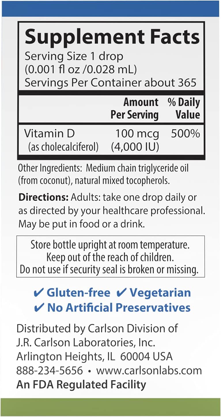 Carlson Super Daily D3 4,000 IU (100 mcg), Unflavoured, 365 Drops - görsel 3