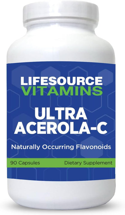 LifeSource Vitamins Ultra Acerola-C - Acerola Berry Powder 1500 mg - 90 Capsules - 500 mg Vitamin C per Serving
