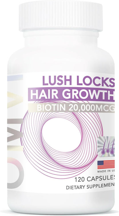 Omvi Formulae, Hair Supplement with Biotin 20,000mcg, Collagen, Keratin, Vitamin A, C, D3 & B12, for Stronger-Looking Hair, Skin and Nails, Non-GM, Gluten-free, 120 Capsules