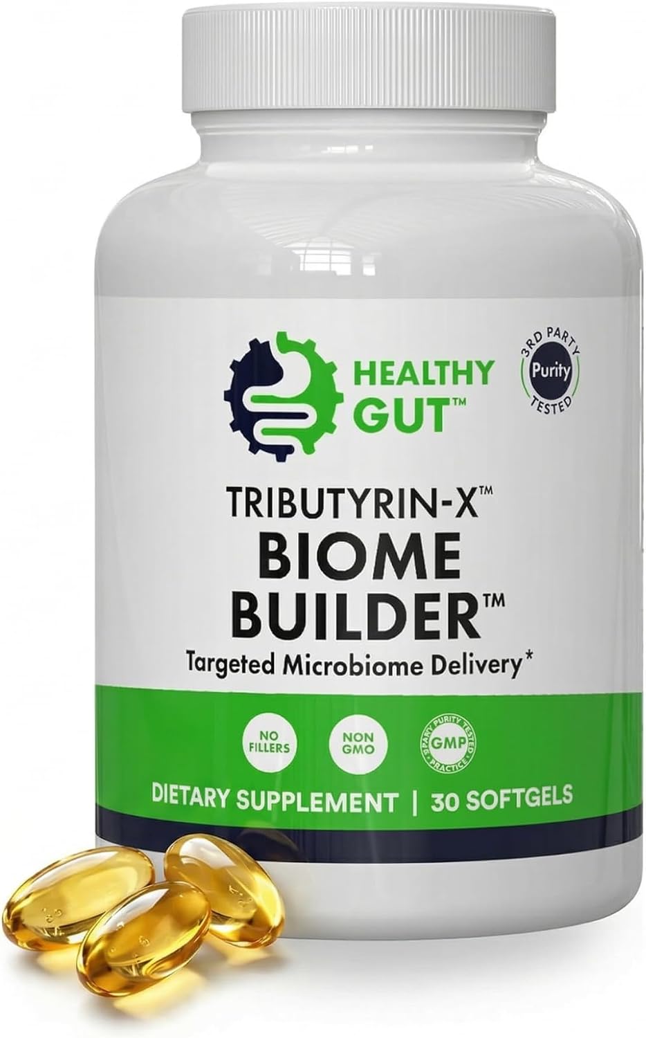 Healthy Gut Tributyrin-X | Most Bioavailable Butyrate Postbiotic for Gut Health & Leaky Gut Support | 99% Pure with Zero Odour | 30 Soft gel capsules - görsel 1