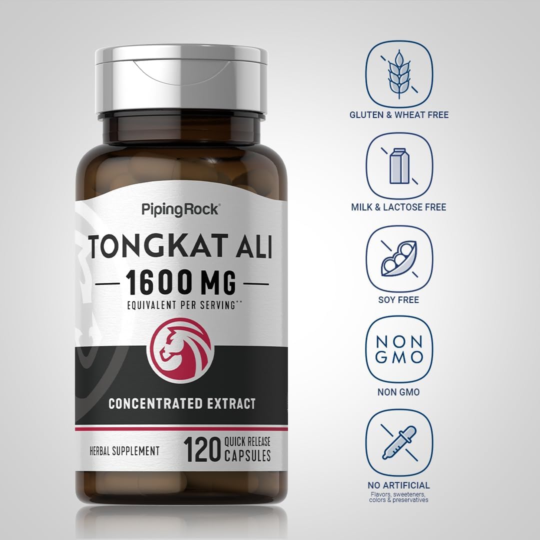Piping Rock Tongkat Ali | 120 Capsules | Longjack Extract | Herbal Supplement | Non-GMO, Gluten-free - görsel 3
