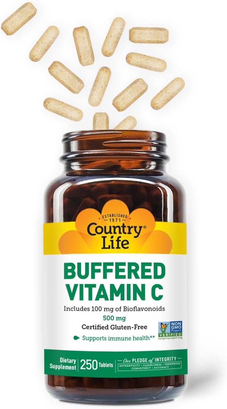 Country Life Vitamin C Buffered with Bioflavonoids - 500 mg - 250 Tablets - Gluten Free & Vegan - görsel 6