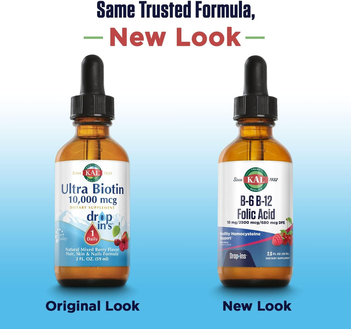 KAL Vitamin B-6 B-12 Folic Acid DropIns - Liquid Supplement with Methyl B12 and Methyl Folate, Natural Mixed Berry, 2fl oz (59 ml) - görsel 2