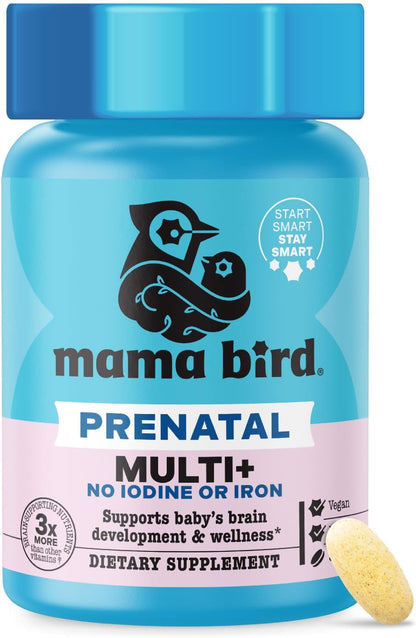 Mama Bird - Prenatal Multi+ Without Iodine or Iron (30 Servings) - Vegan, Gluten-free, Non-GMO