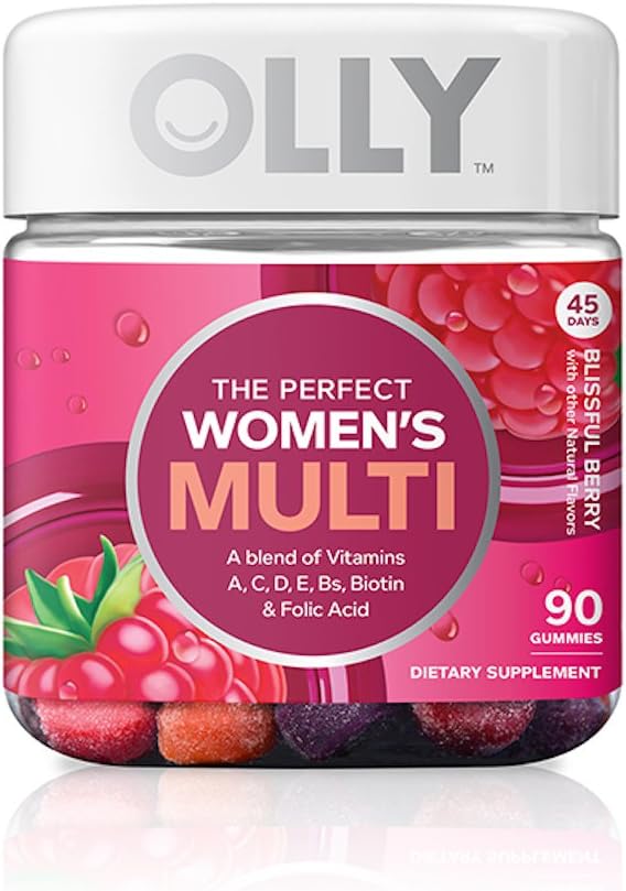 OLLY Perfect Women's Multivitamin Gummy Food Supplement with Biotin & Folic Acid, Blissful Berry, 90 Gummies (45 Day Supply) - görsel 1