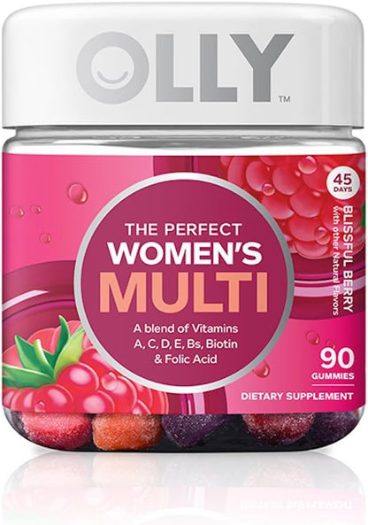 OLLY Perfect Women's Multivitamin Gummy Food Supplement with Biotin & Folic Acid, Blissful Berry, 90 Gummies (45 Day Supply)
