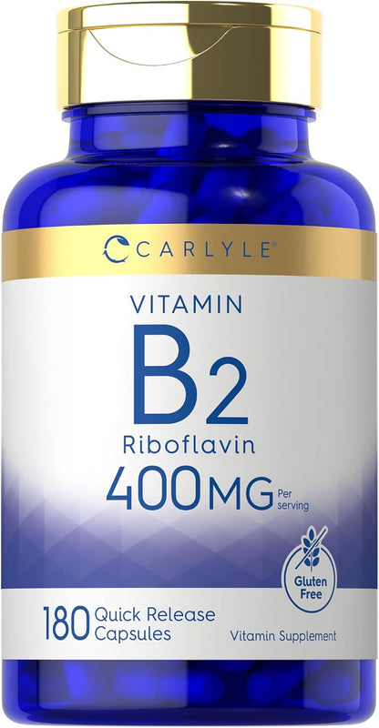 Carlyle Vitamin B-2 400mg | Riboflavin Food Supplement | 180 Capsules