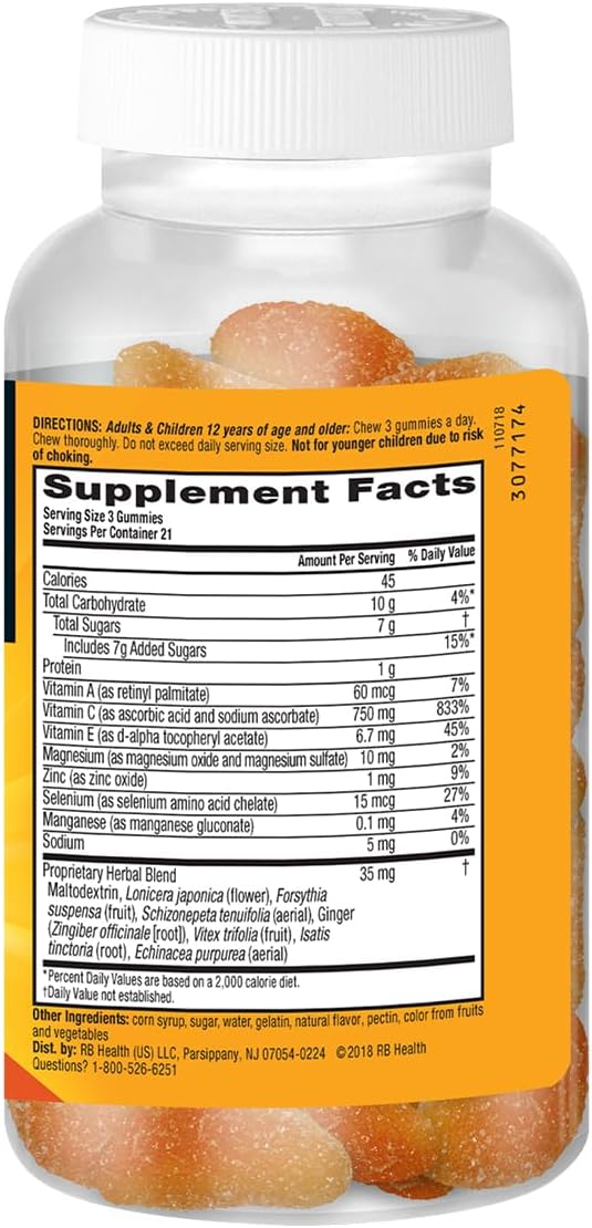 Airborne 750mg Vitamin C Immune Support Gummies, Zesty Orange, 63 Gummies (3-Pack) - görsel 4