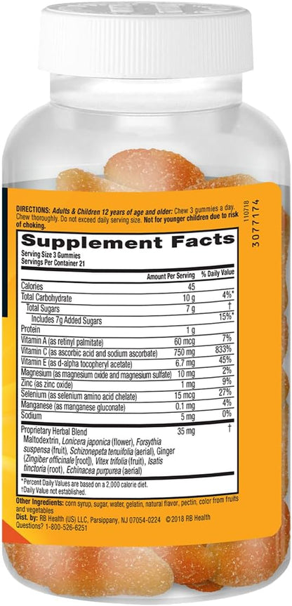 Airborne 750mg Vitamin C Immune Support Gummies, Zesty Orange, 63 Gummies (3-Pack)