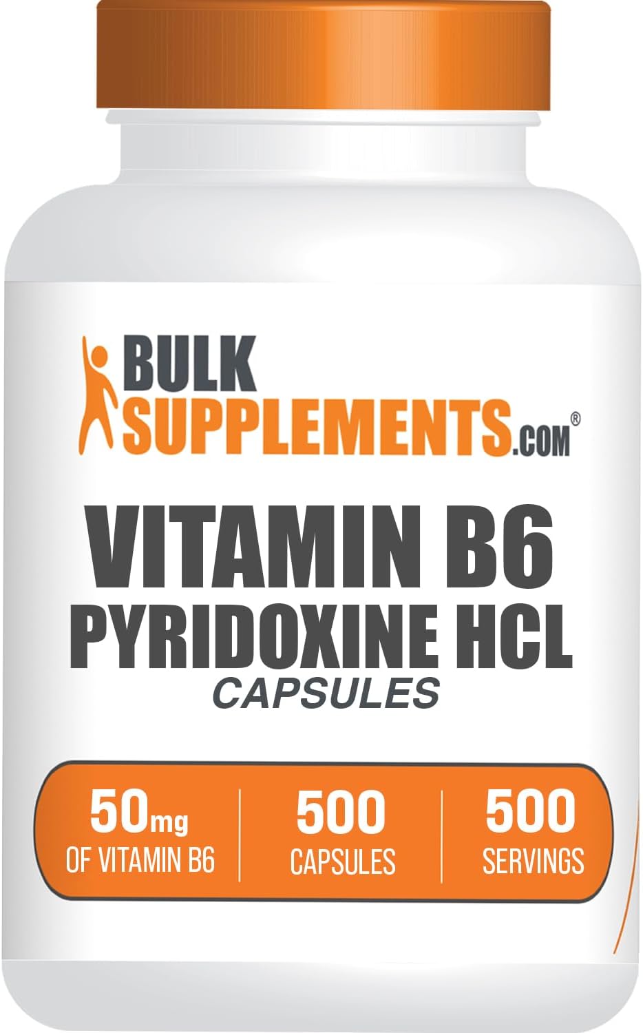 BulkSupplements Vitamin B6 50mg Capsules (Pyridoxine HCl) - 500 Count - görsel 1
