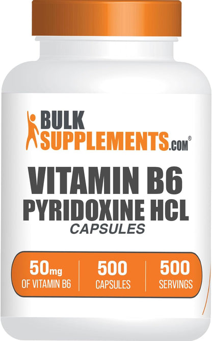 BulkSupplements Vitamin B6 50mg Capsules (Pyridoxine HCl) - 500 Count
