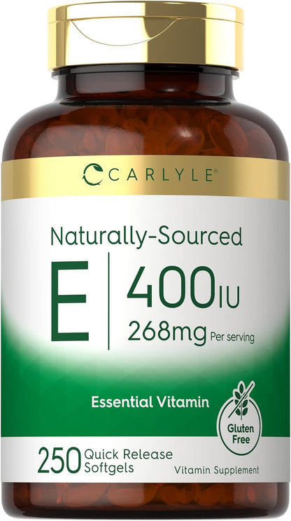 Carlyle Vitamin E 400 IU Softgels | 250 Count | Naturally Sourced Food Supplement | Non-GMO and Gluten-free