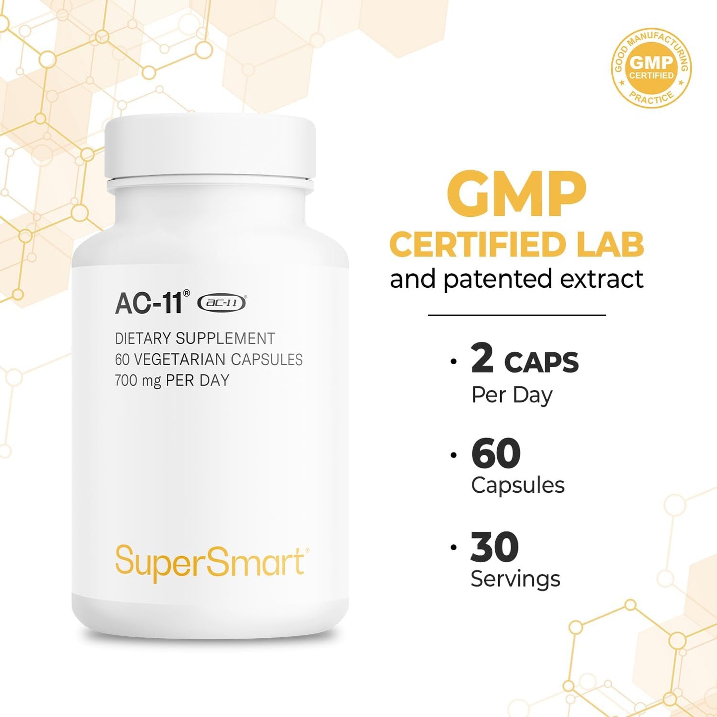 Supersmart AC-11 Supplement – Cat’s Claw Extract – Non-GM & Gluten-Free – 60 Vegetarian Capsules - görsel 5