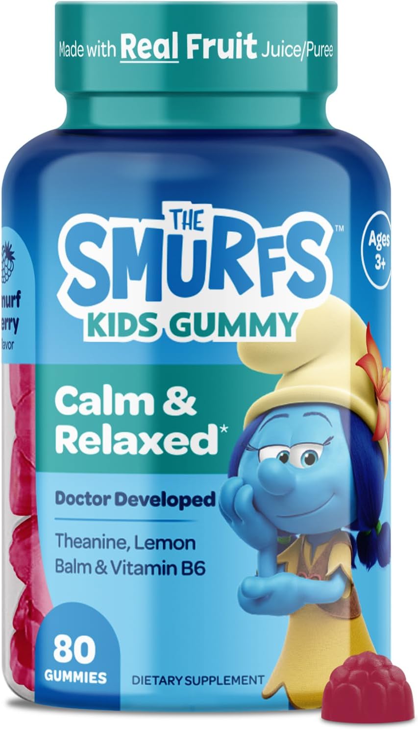 Smurfs Kids Calm Gummies - Calming Gummies with Lemon Balm & L-Theanine - Made with Real Fruit - Doctor Developed - 40 Servings - görsel 1