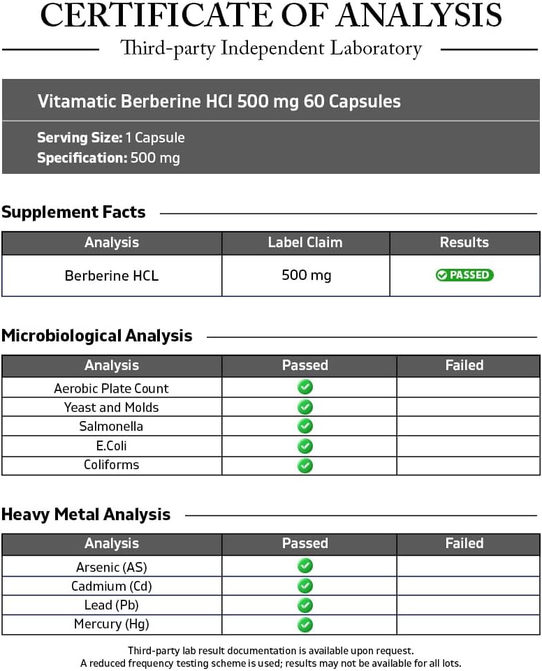 Vitamatic Berberine Supplement 500mg - 60 Vegetable Capsules - 2 Bottles - görsel 3
