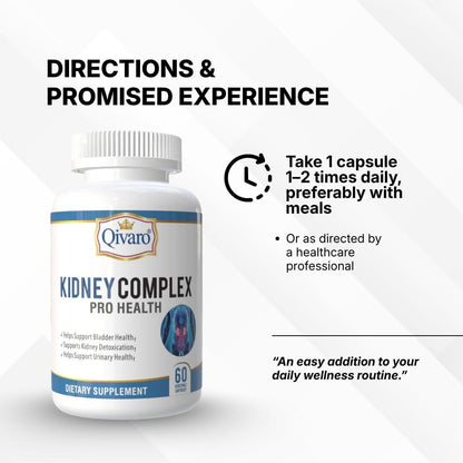Qivaro Kidney Complex Pro-Health - Kidney Support Supplement with Cranberry Extract - 60 Vegetable Capsules