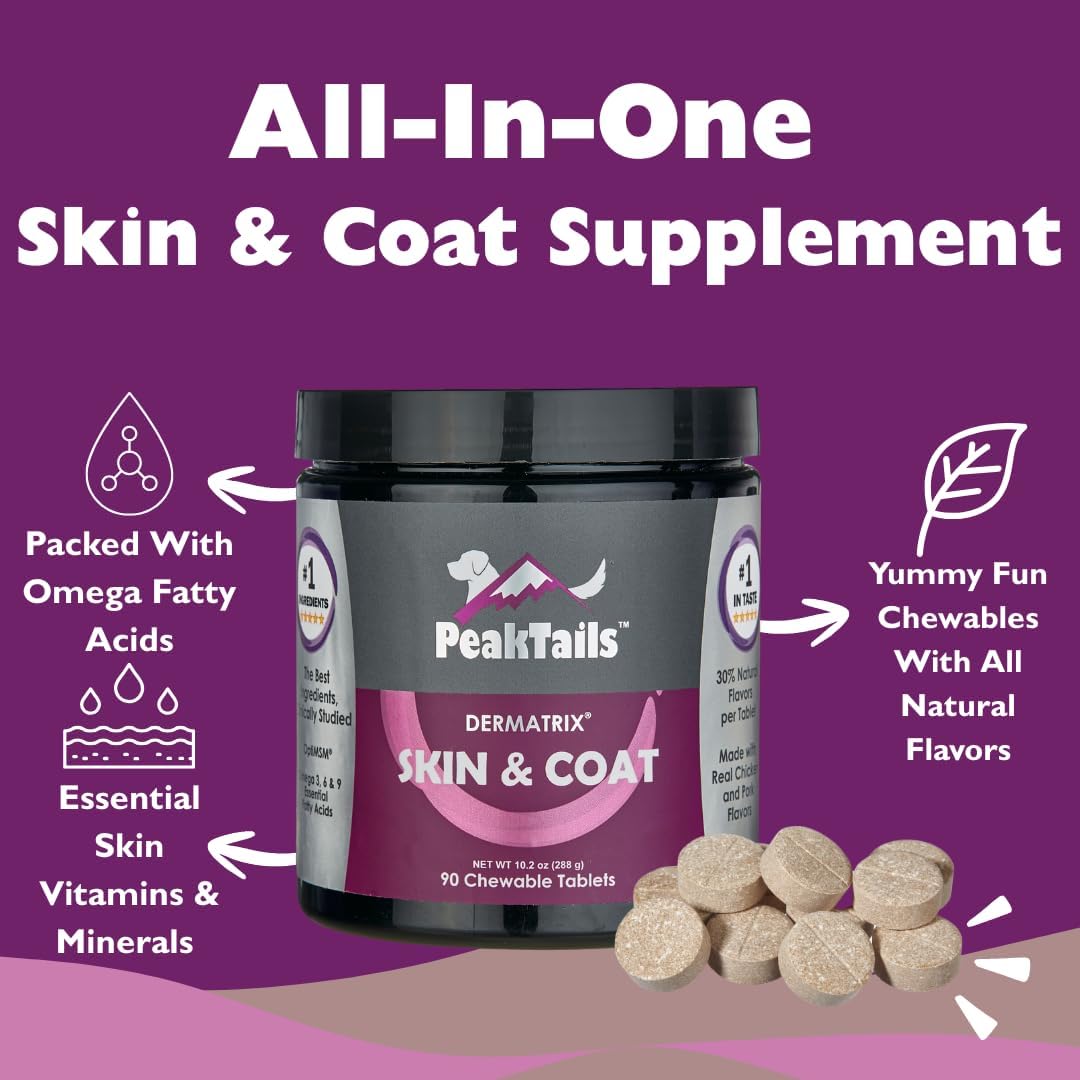 Kala Health PeakTails Skin & Coat Support for Dogs – 90 Chewable Tablets with MSM, Fish Oil, Omega-3 & Omega-6 – Helps Maintain Healthy Skin and a Shiny Coat - görsel 4