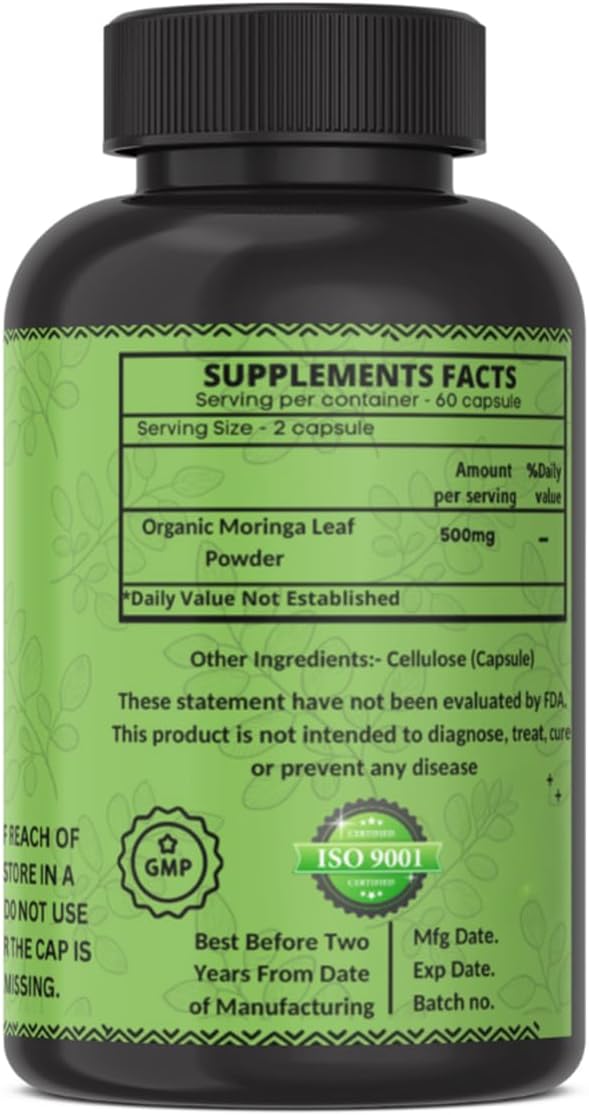 Organic Moringa Capsules | Green Moringa Leaf Supplement for Energy, Metabolism & Immune Support – 120 Capsules, Natural Superfood - görsel 3