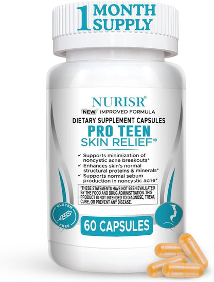 NURISR Acne Support Vitamins for Teens with A, B, C, E & Biotin - 60 Capsules