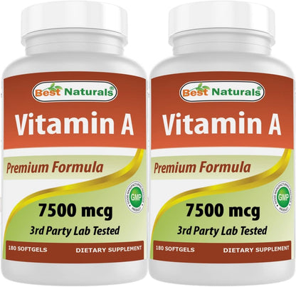 Best Naturals Vitamin A 25000 IU (7500 mcg) - 180 Softgels (Pack of 2)