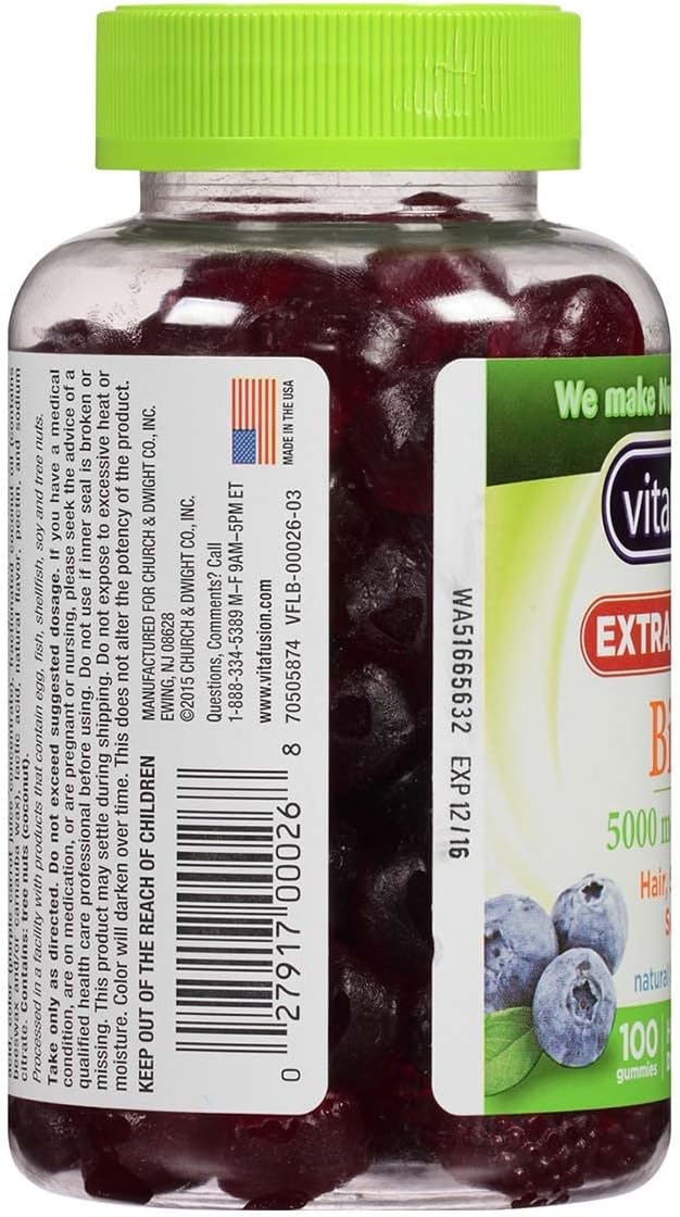 VitaFusion Biotin 5000 mcg Gummies, Extra Strength, Natural Blueberry Flavour – 300 Count (3 Pack) - görsel 4