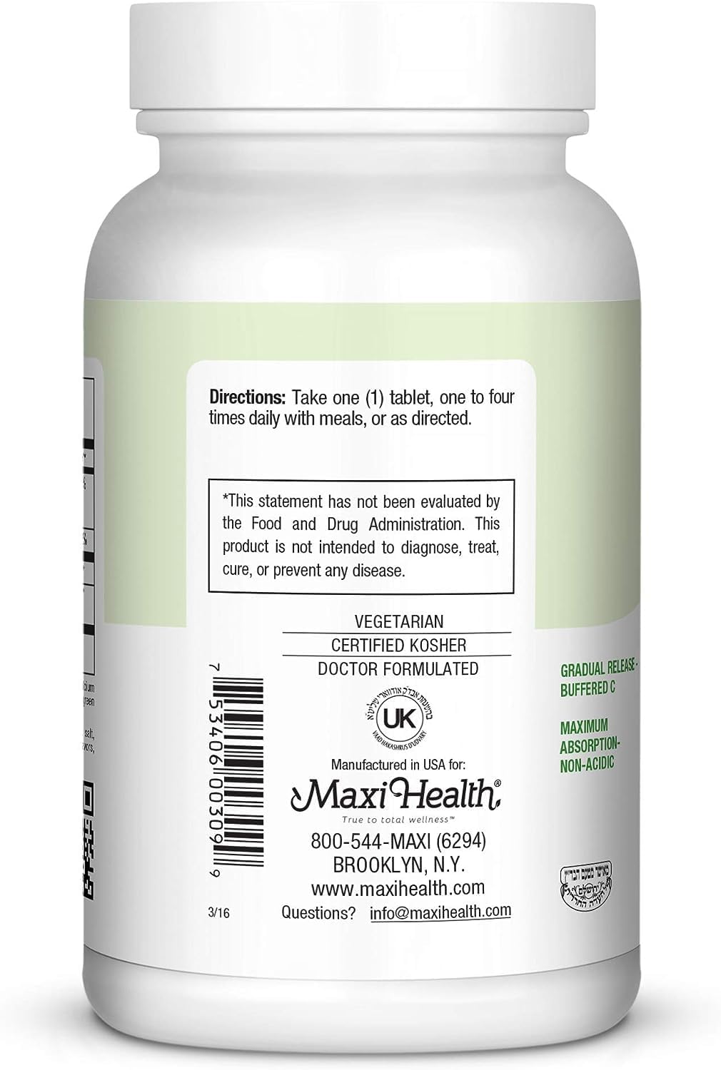 Maxi Health Vitamin C 1050mg – Buffered C Complex with Calcium Ascorbate & Bioflavonoids – 90 Tablets - görsel 3