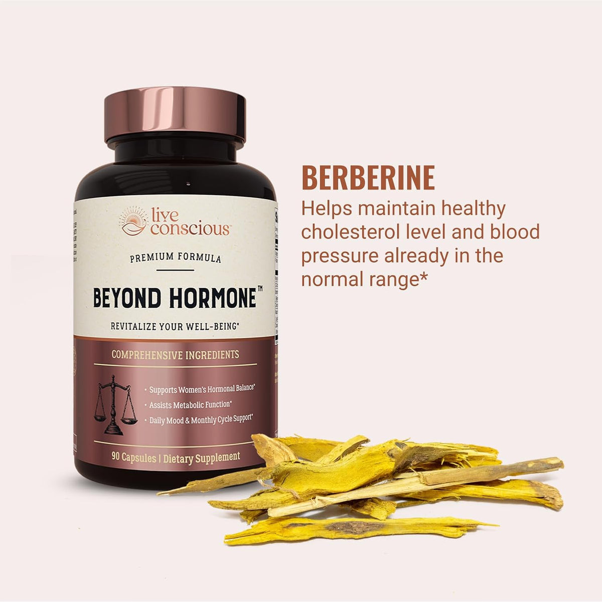 Live Conscious Beyond Hormone Daily Menopause & PMS Supplement - Metabolism Support & Healthy Oestrogen Balance for Women - Berberine, DIM, Chasteberry, Maca Root, Myo & D-Chiro-Inositol - 90 Capsules - görsel 3