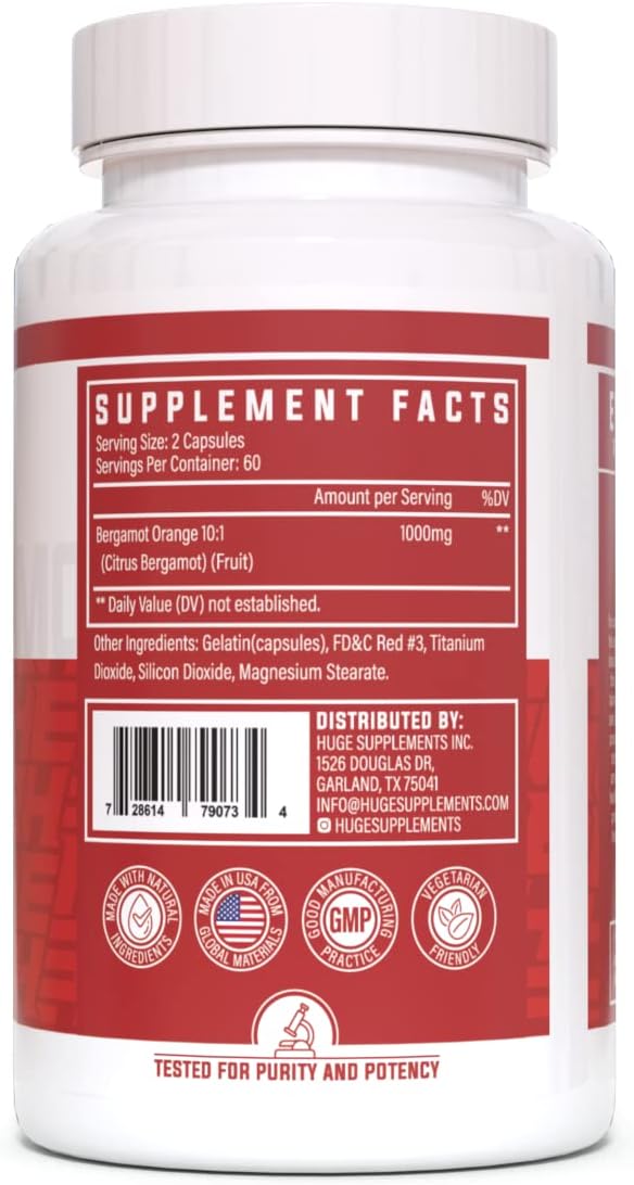Huge Supplements 100% Pure Citrus Bergamot Extract 10:1 – 1000mg per Serving, 120 Capsules - görsel 2