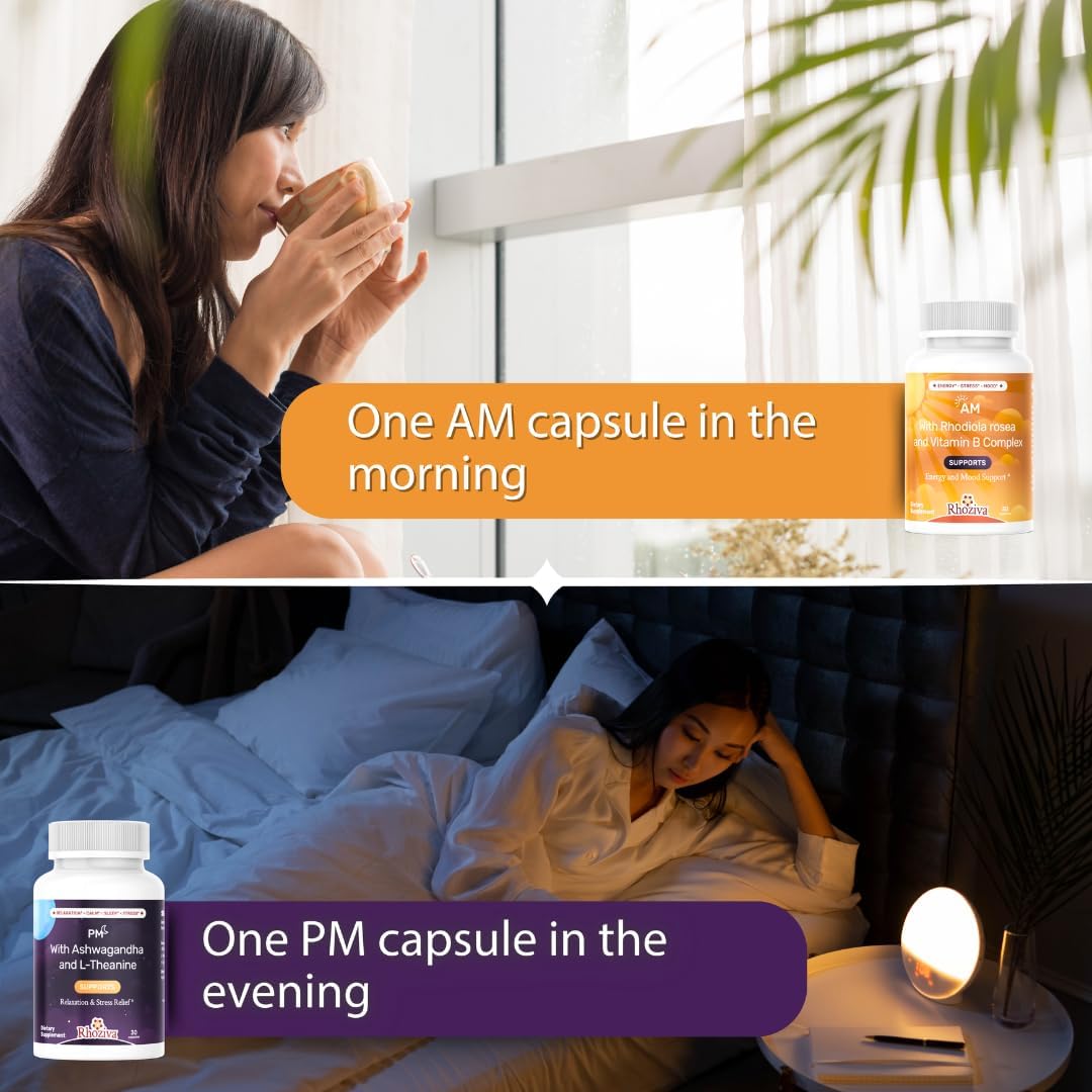 Rhoziva AM PM Multivitamin – Cortisol Support with L-Theanine, Ashwagandha, Rhodiola Rosea – Day and Night Nootropic Supplement - görsel 7